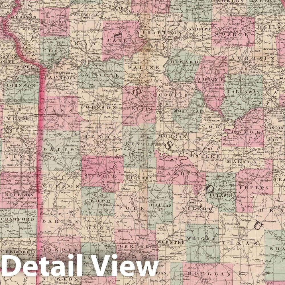 Historic Map : Kansas & Missouri 1873 , Family Atlas World , Vintage Wall Art