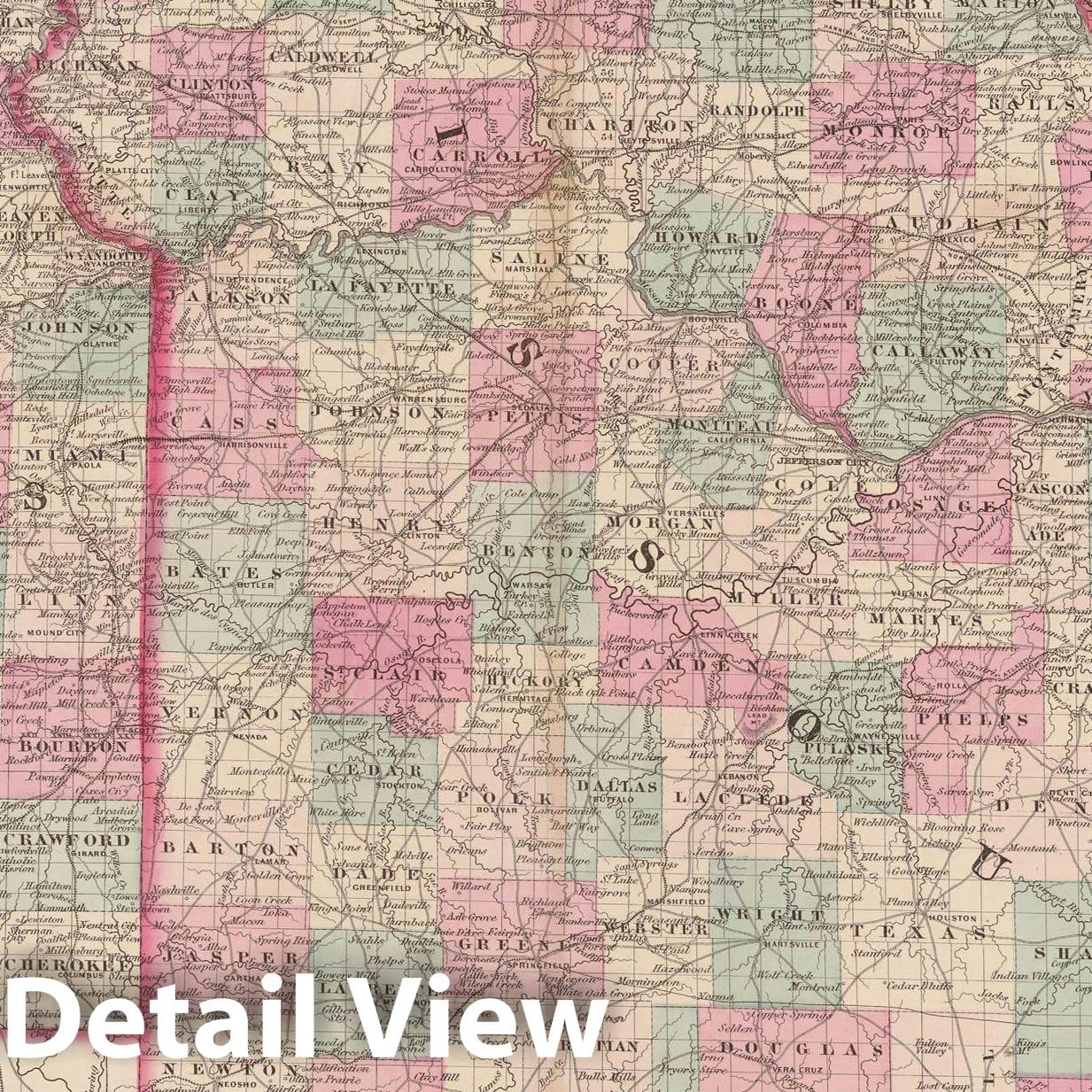 Historic Map : Kansas & Missouri 1873 , Family Atlas World , Vintage Wall Art