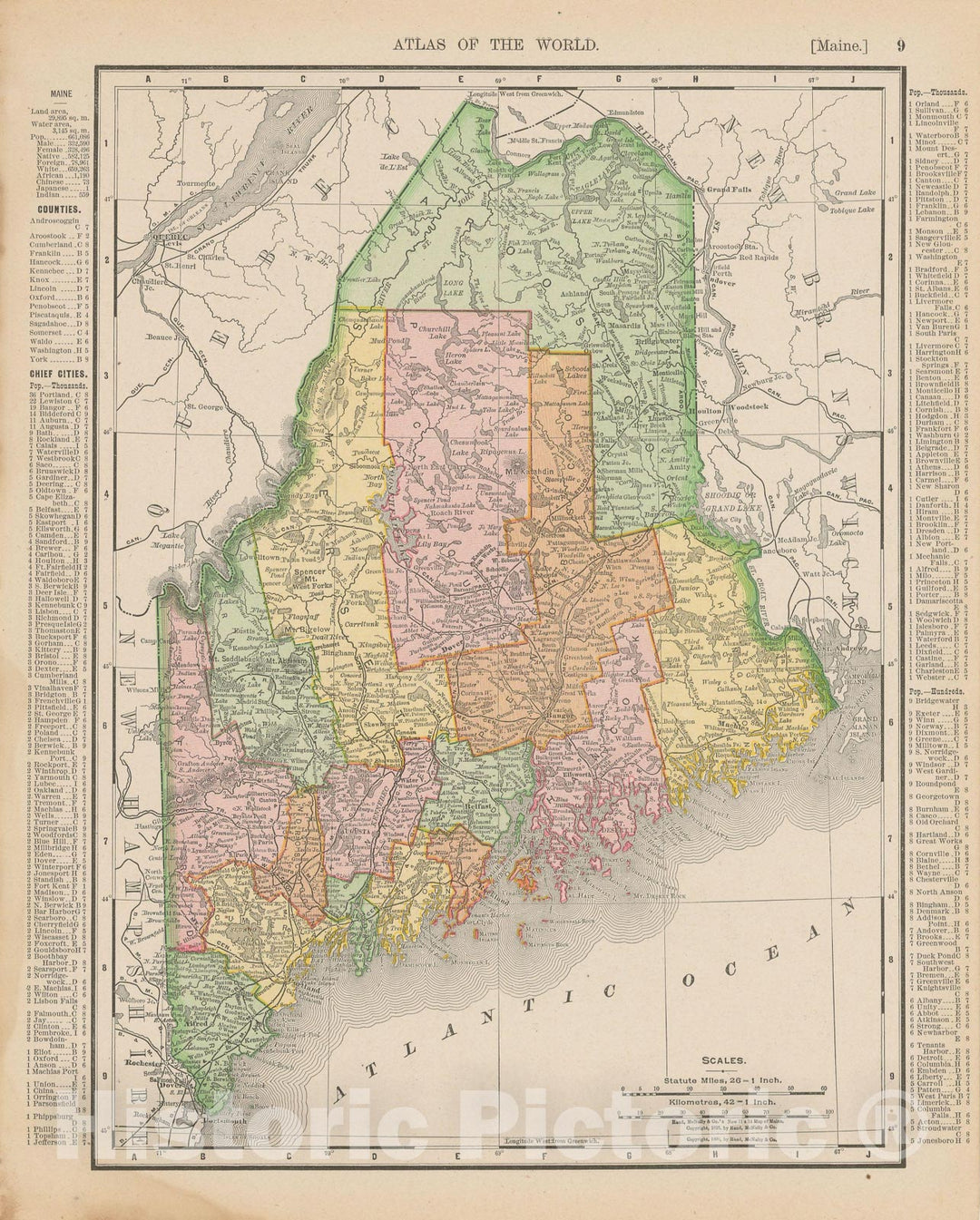 Historic Map : Maine 1900 , Universal Atlas World , Vintage Wall Art