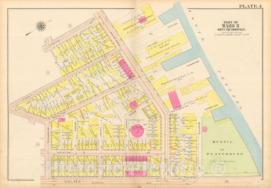 Historic Map : Atlas City of Boston: Charlestown and East Boston, Charlestown 1912 Plate 004 , Vintage Wall Art