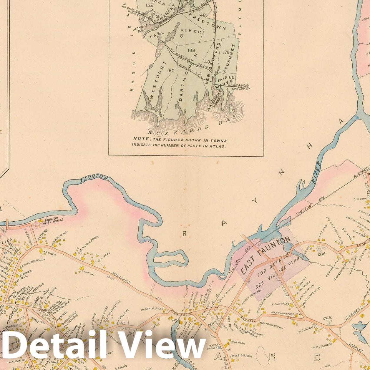 Historic Map : New Topographical Atlas of Surveys Bristol County Massachusetts, Taunton 1895 , Vintage Wall Art