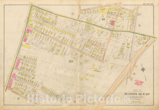 Historic Map : Atlas City of Boston, Vol. 5, Dorchester, Dorchester 1898 Plate 013 , Vintage Wall Art