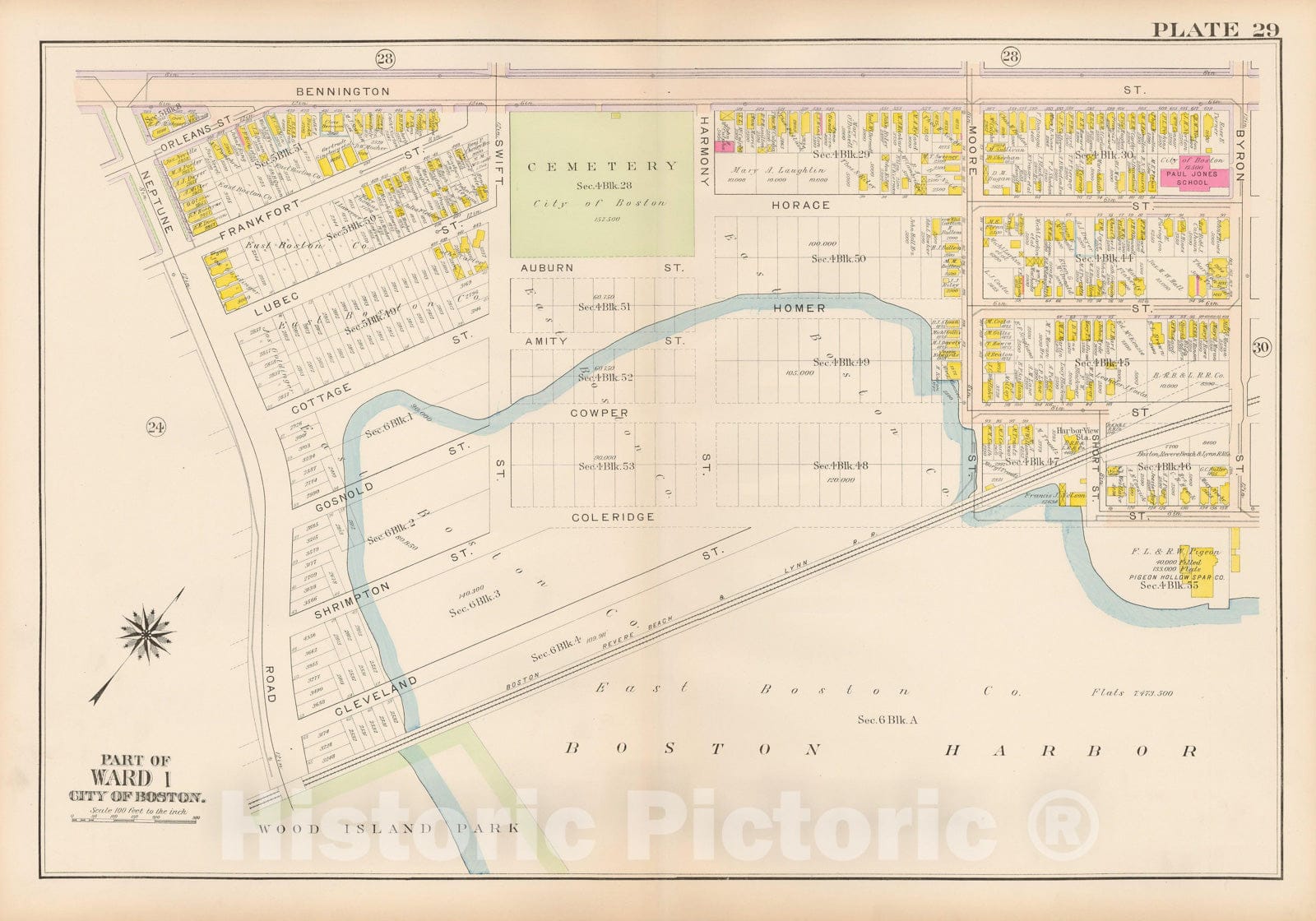 Historic Map : Atlas City of Boston: Charlestown and East Boston, East Boston 1912 Plate 029 , Vintage Wall Art