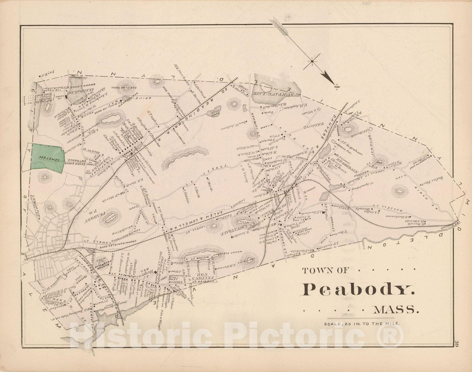 Historic Map : Atlas of Essex County, Peabody 1884 , Vintage Wall Art