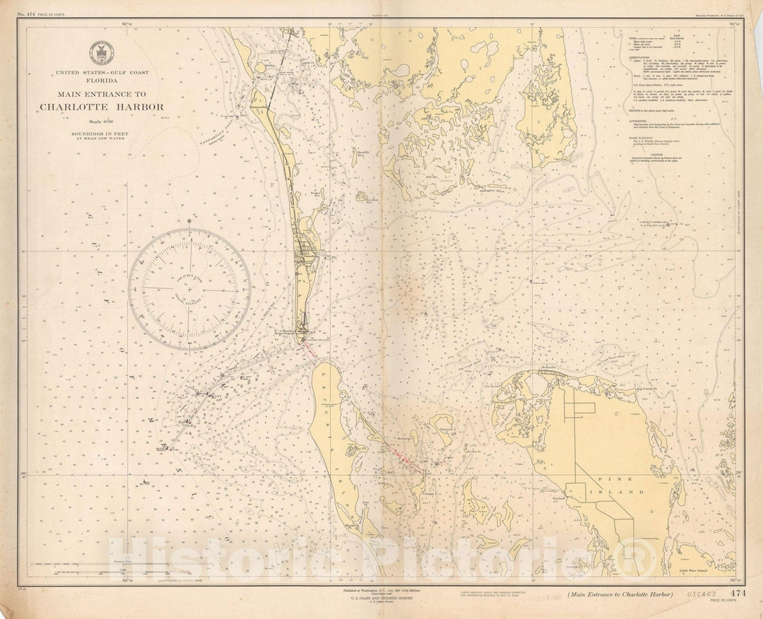 Historic Map : Coastal Charts - Florida Gulf Coast: Entrance to Charlotte Harbor 1947 , Vintage Wall Art