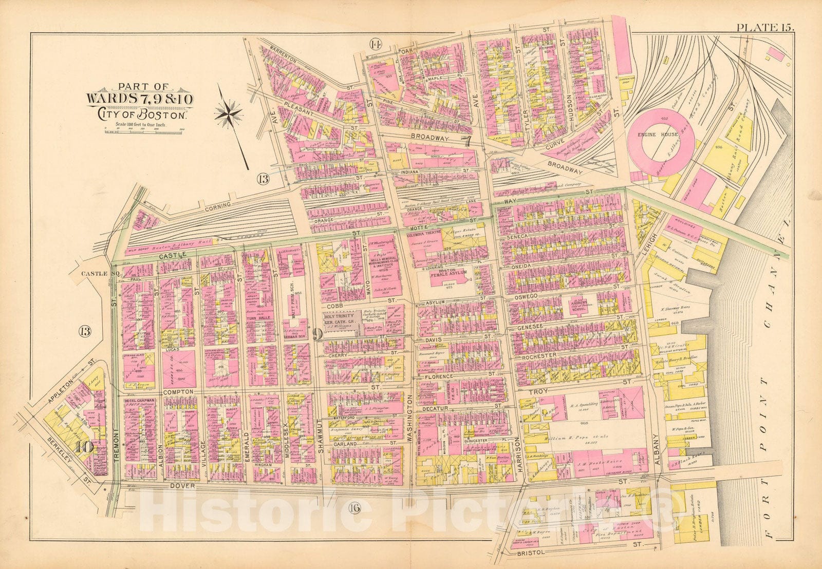 Historic Map : Boston 1895 Plate 015 , Atlas City of Boston Proper & Roxbury , Vintage Wall Art