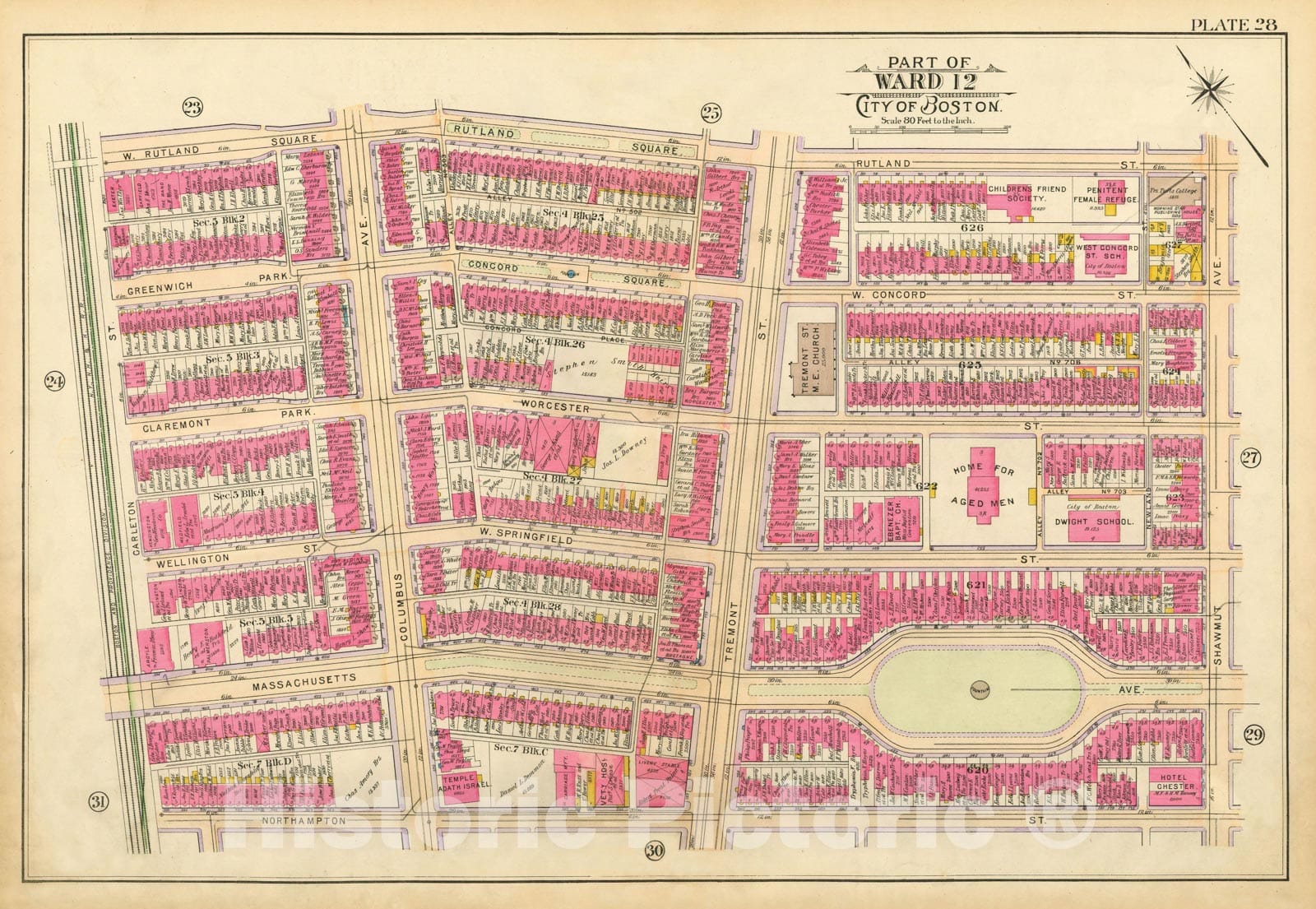 Historic Map : Atlas of Boston Proper, 1902 Plate 028 , Vintage Wall Art