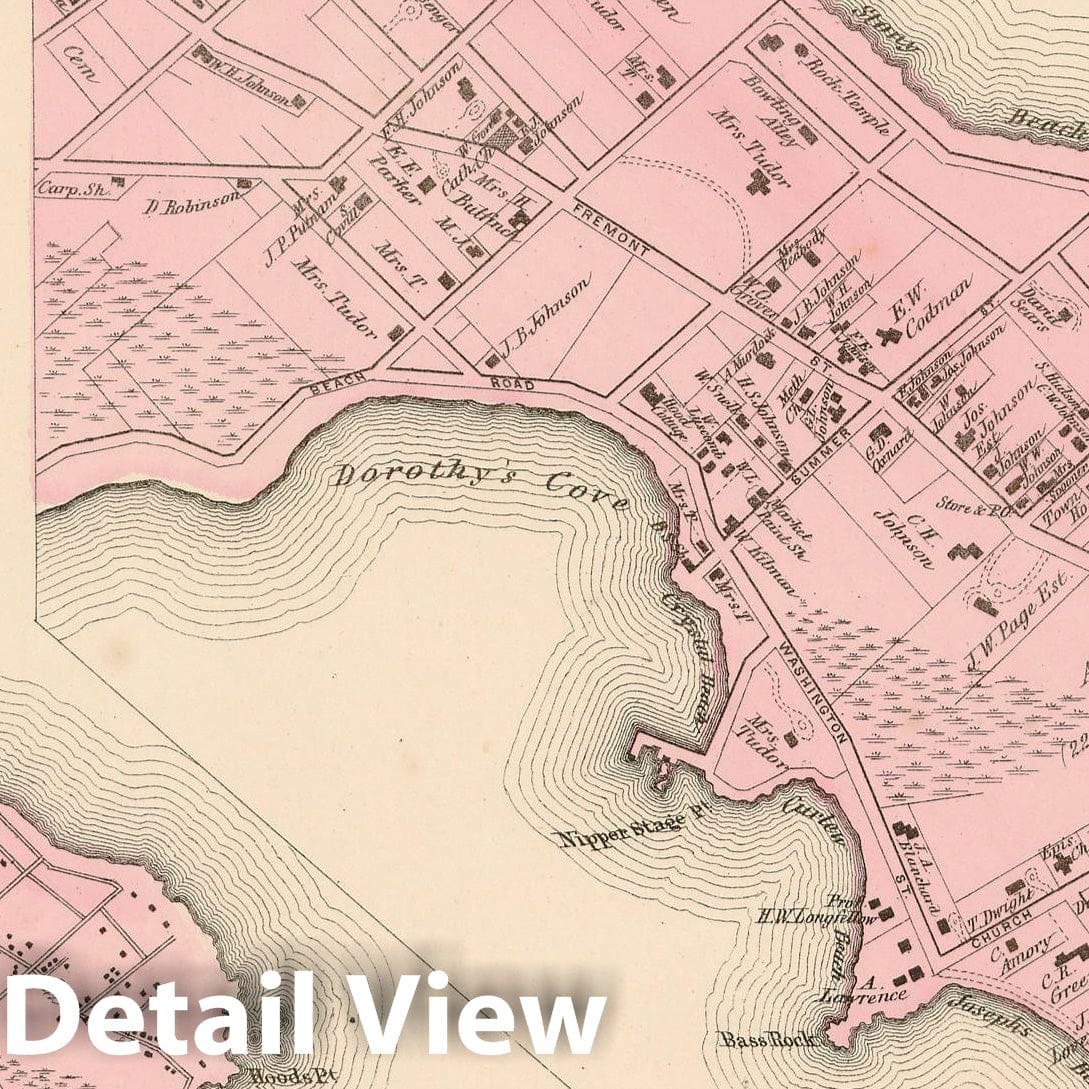 Historic Map : Atlas of Essex County Massachusetts, Nahant 1872 , Vintage Wall Art