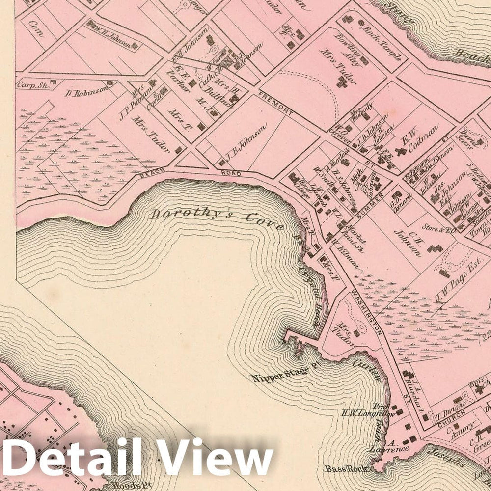 Historic Map : Atlas of Essex County Massachusetts, Nahant 1872 , Vintage Wall Art
