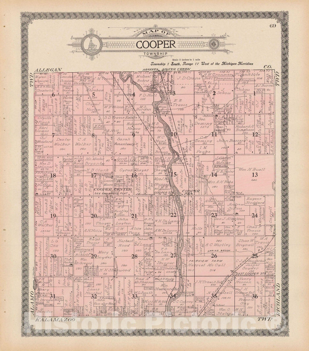 Historic Map : Cooper 1910 , Standard Atlas of Kalamazoo County , Vintage Wall Art