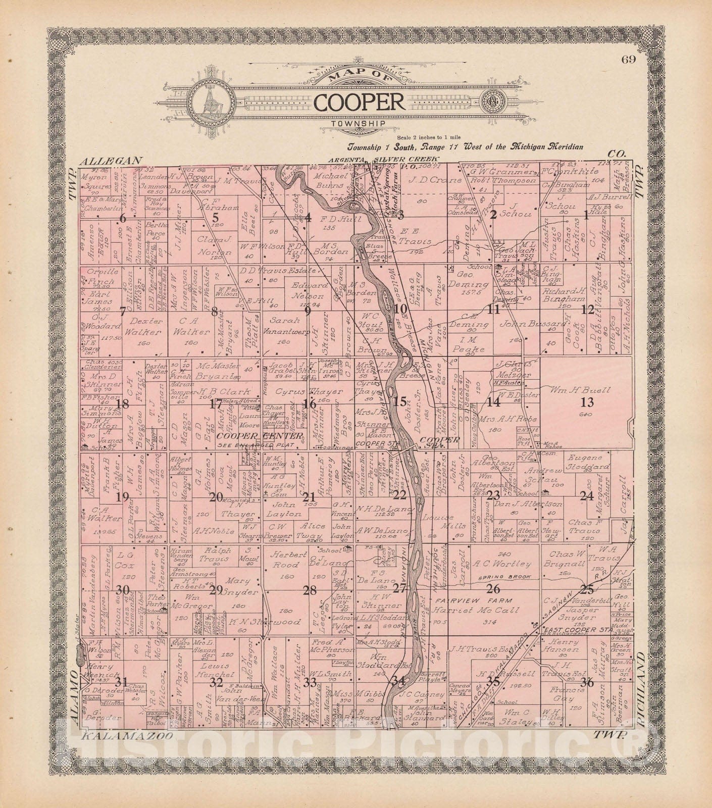 Historic Map : Cooper 1910 , Standard Atlas of Kalamazoo County , Vintage Wall Art