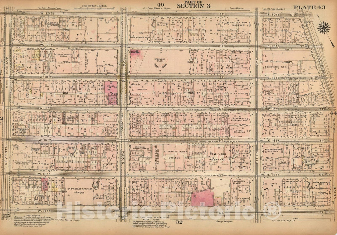 Historic Map : Land Book of the Borough of Manhattan, City of NY, Manhattan 1925 Plate 043 , Vintage Wall Art