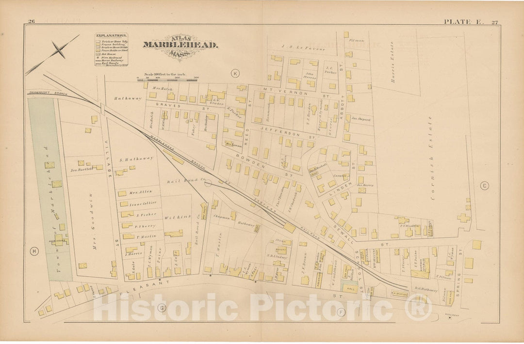 Historic Map : Atlas of Marblehead, Marblehead 1881 Plate E , Vintage Wall Art