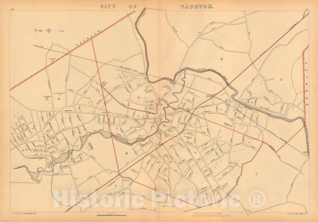 Historic Map : Atlas of Massachusetts, Taunton 1891 , Vintage Wall Art