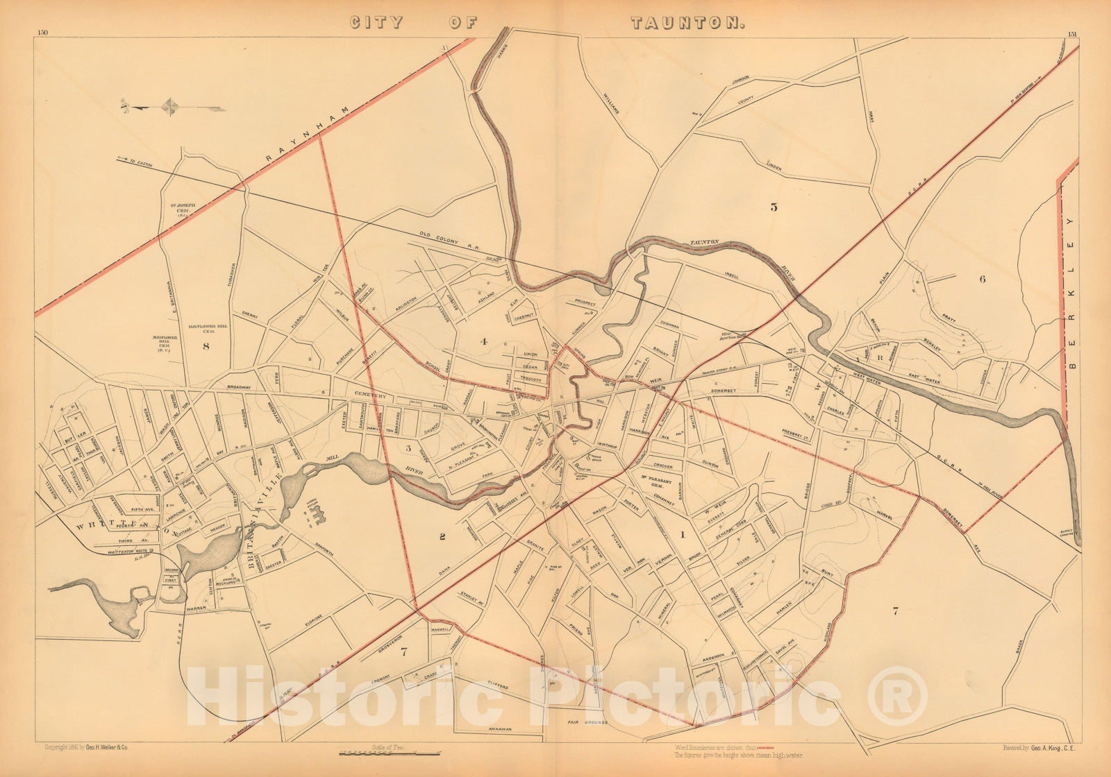 Historic Map : Atlas of Massachusetts, Taunton 1891 , Vintage Wall Art