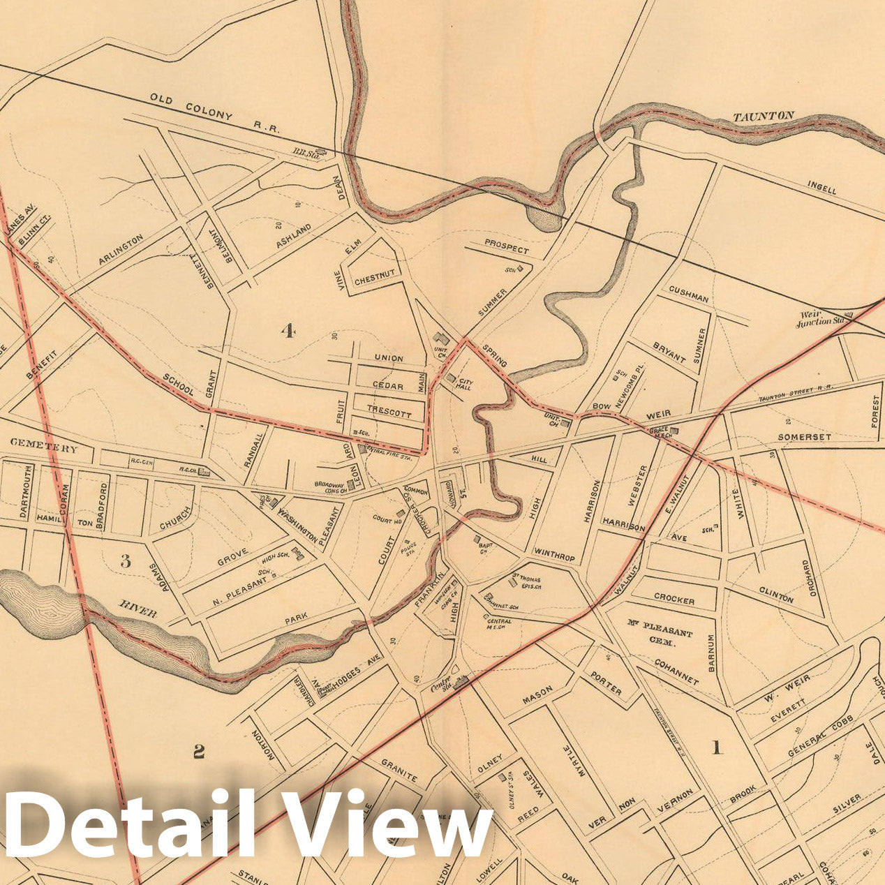 Historic Map : Atlas of Massachusetts, Taunton 1891 , Vintage Wall Art