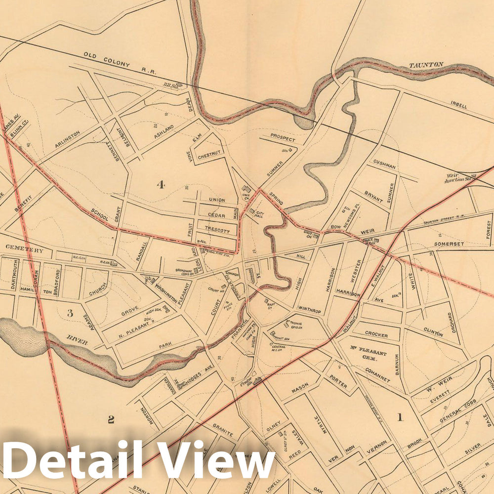 Historic Map : Atlas of Massachusetts, Taunton 1891 , Vintage Wall Art
