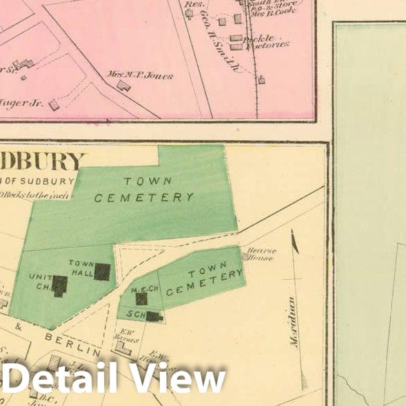 Historic Map : County Atlas of Middlesex Massachusetts, Lincoln & Sudbury 1875 , Vintage Wall Art