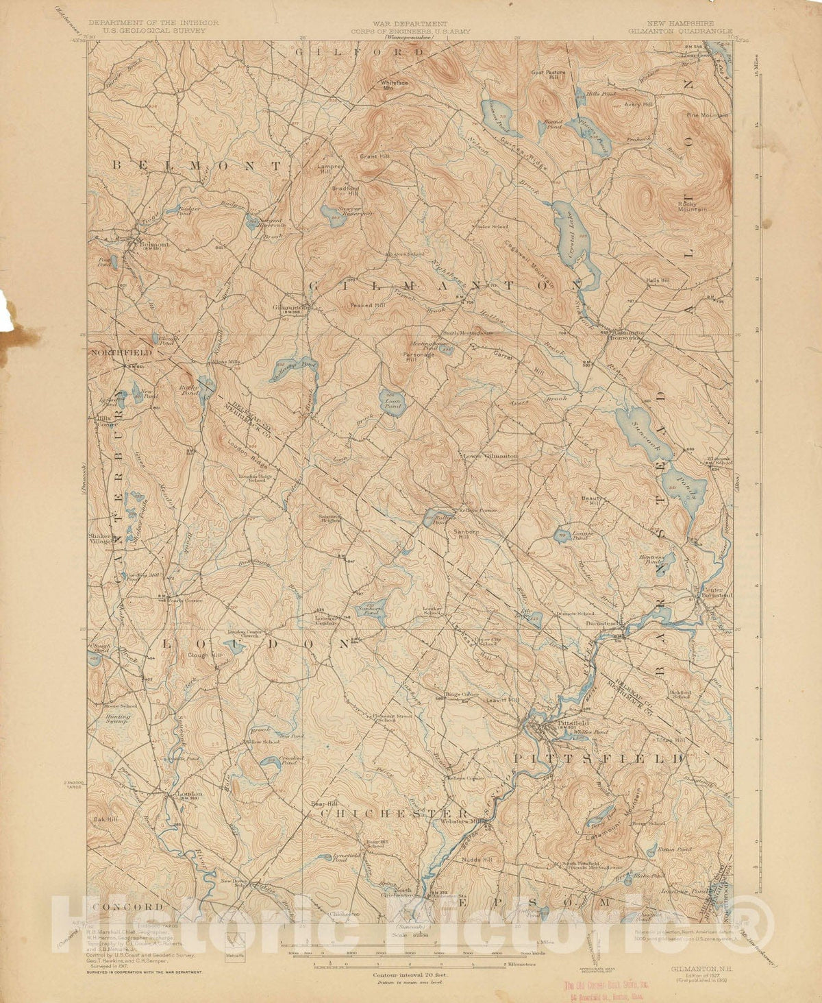Historic Map : USGS 7.5 Minute Sheets and Quadrangles, Gilmanton & Loudon & Northfield & Pittsfield 1927 Topographic Map , Vintage Wall Art