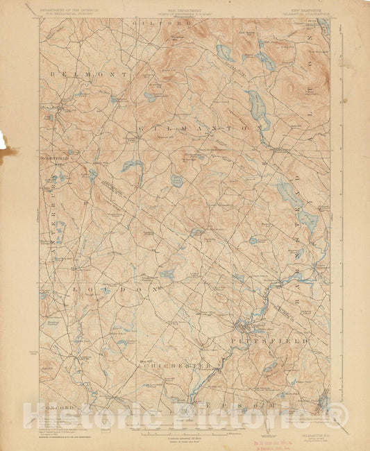 Historic Map : USGS 7.5 Minute Sheets and Quadrangles, Gilmanton & Loudon & Northfield & Pittsfield 1927 Topographic Map , Vintage Wall Art