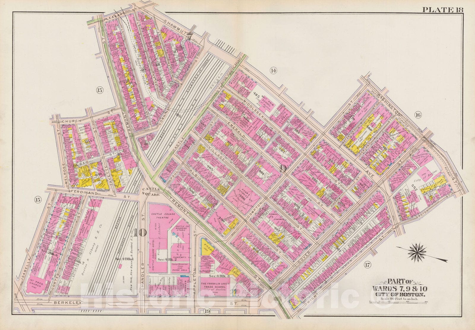 Historic Map : Atlas City of Boston: Boston Proper and Back Bay, Boston 1908 Plate 018 , Vintage Wall Art