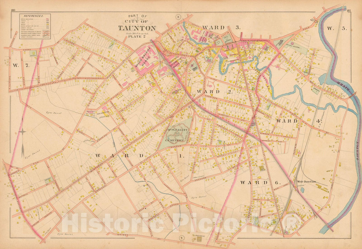 Historic Map : New Topographical Atlas of Surveys Bristol County Massachusetts, Taunton 1895 Plate 002 , Vintage Wall Art