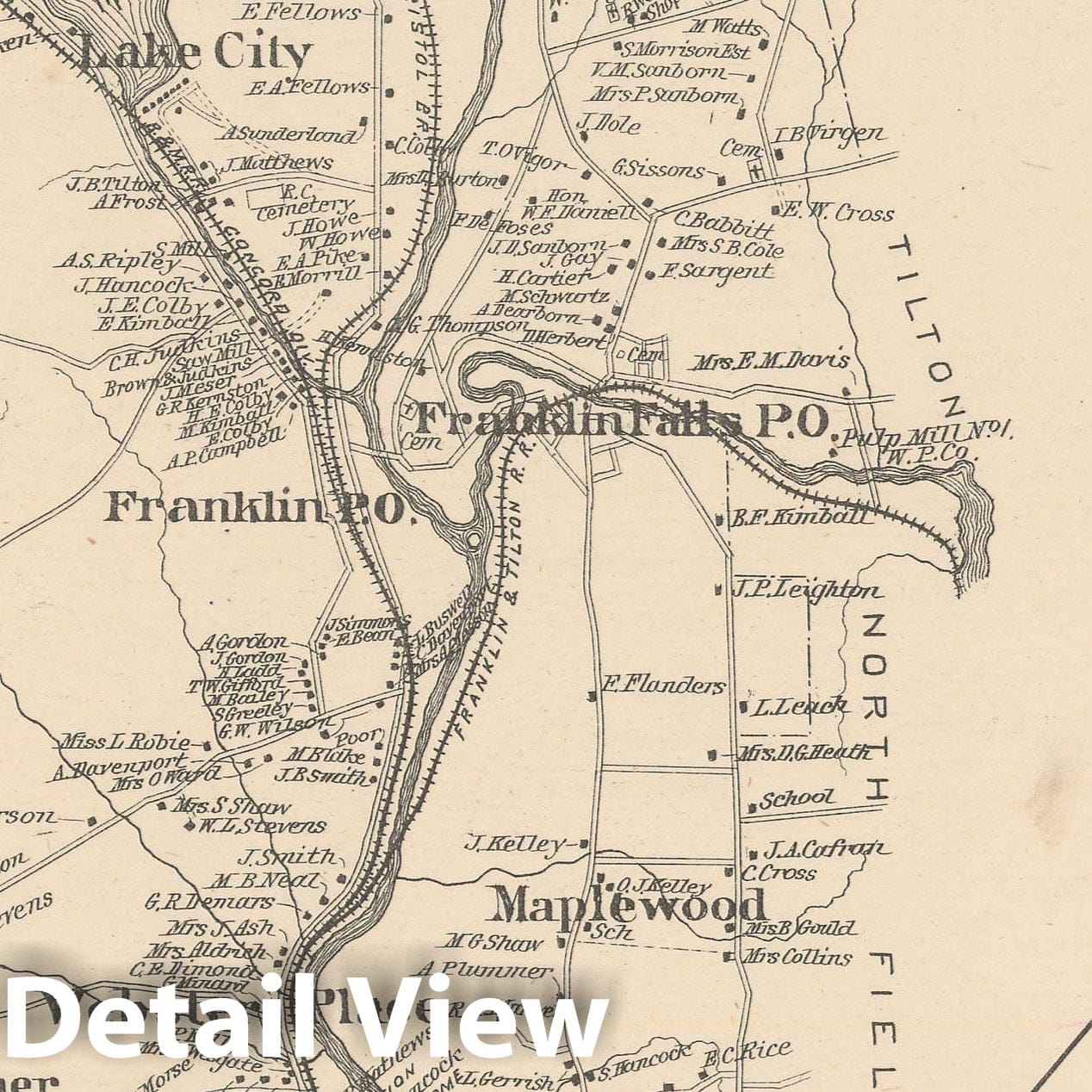Historic Map : Franklin 1892 , Town and City Atlas State of New Hampshire , Vintage Wall Art