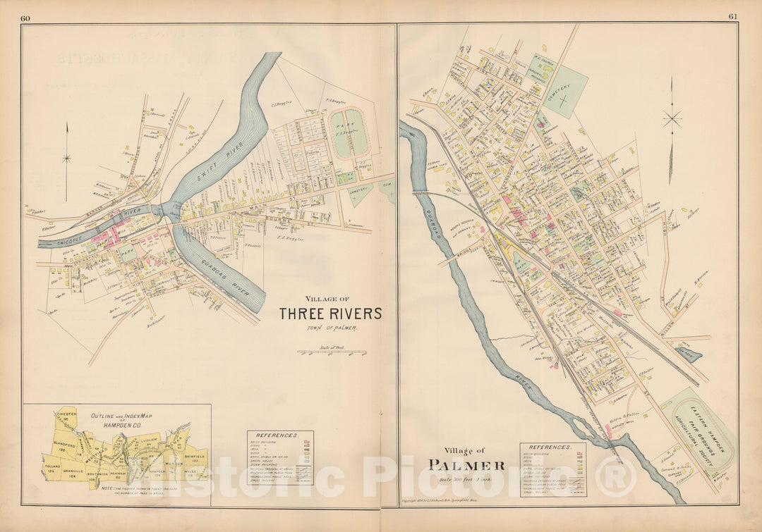 Historic Map : Atlas of Hampden County, Massachusetts, Palmer 1894 , Vintage Wall Art