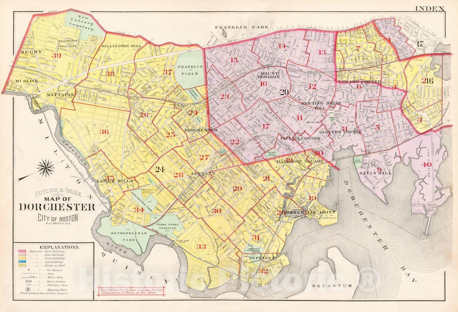 Historic Map : Atlas City of Boston, Vol. 5, Dorchester, 4th Ed., Dorchester 1904 Index Plate , Vintage Wall Art