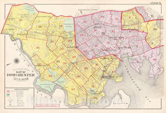 Historic Map : Atlas City of Boston, Vol. 5, Dorchester, 4th Ed., Dorchester 1904 Index Plate , Vintage Wall Art