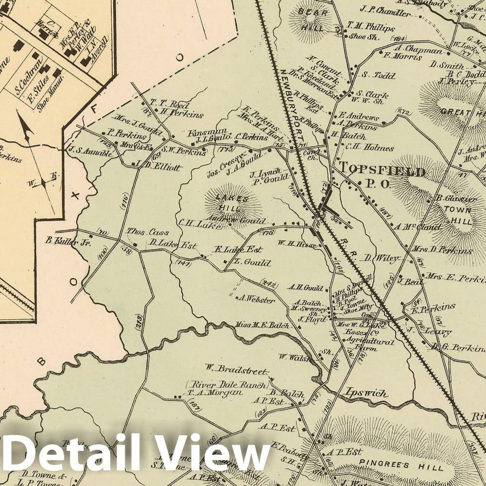 Historic Map : Atlas of Essex County Massachusetts, Topsfield 1872 , Vintage Wall Art