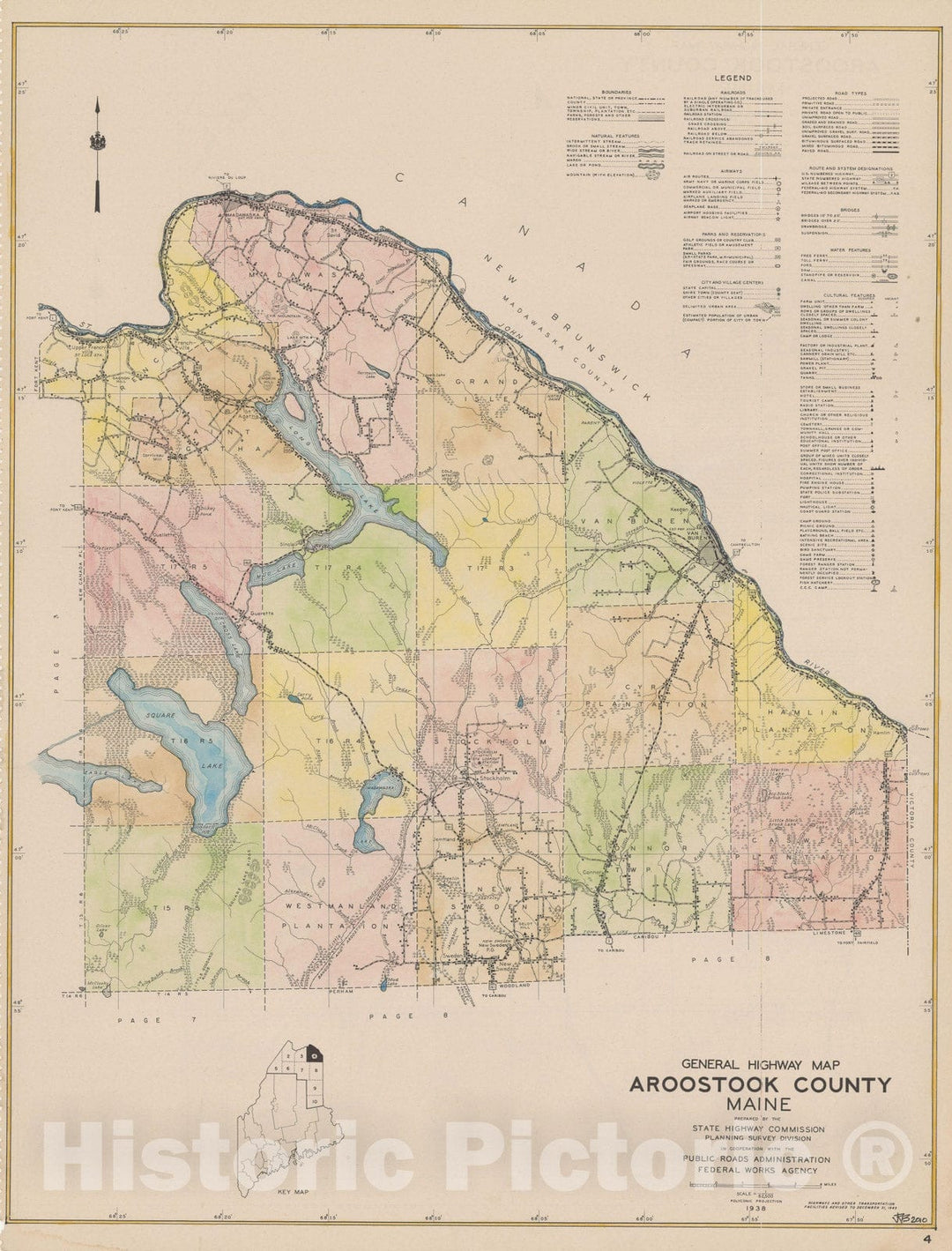 Historic Map : Maine General Highway County Maps, Aroostook 1938 Plate 004 , Vintage Wall Art