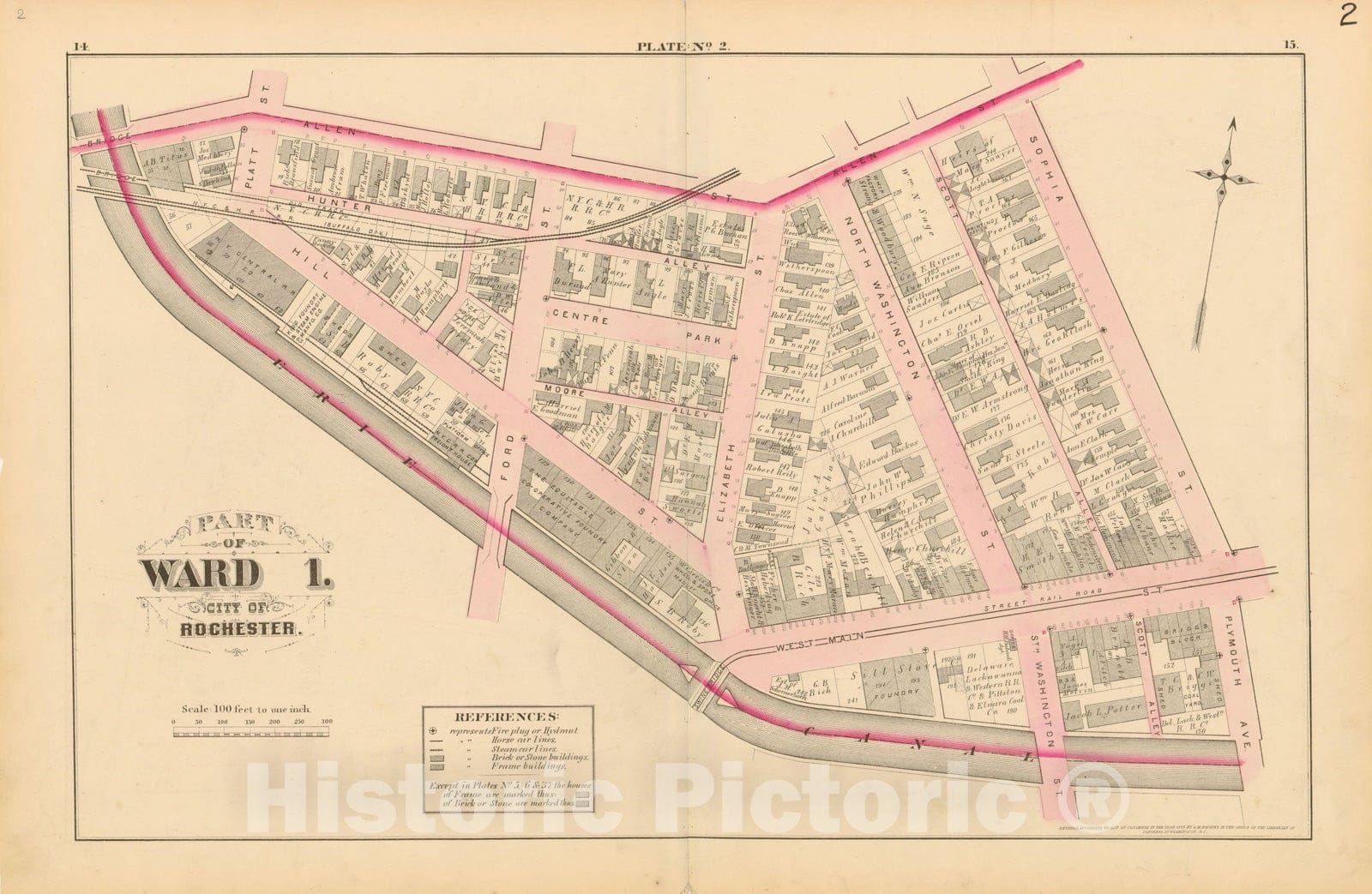 Historic Map : Atlas of Rochester, NY, Rochester 1875 Plate 002 , Vintage Wall Art