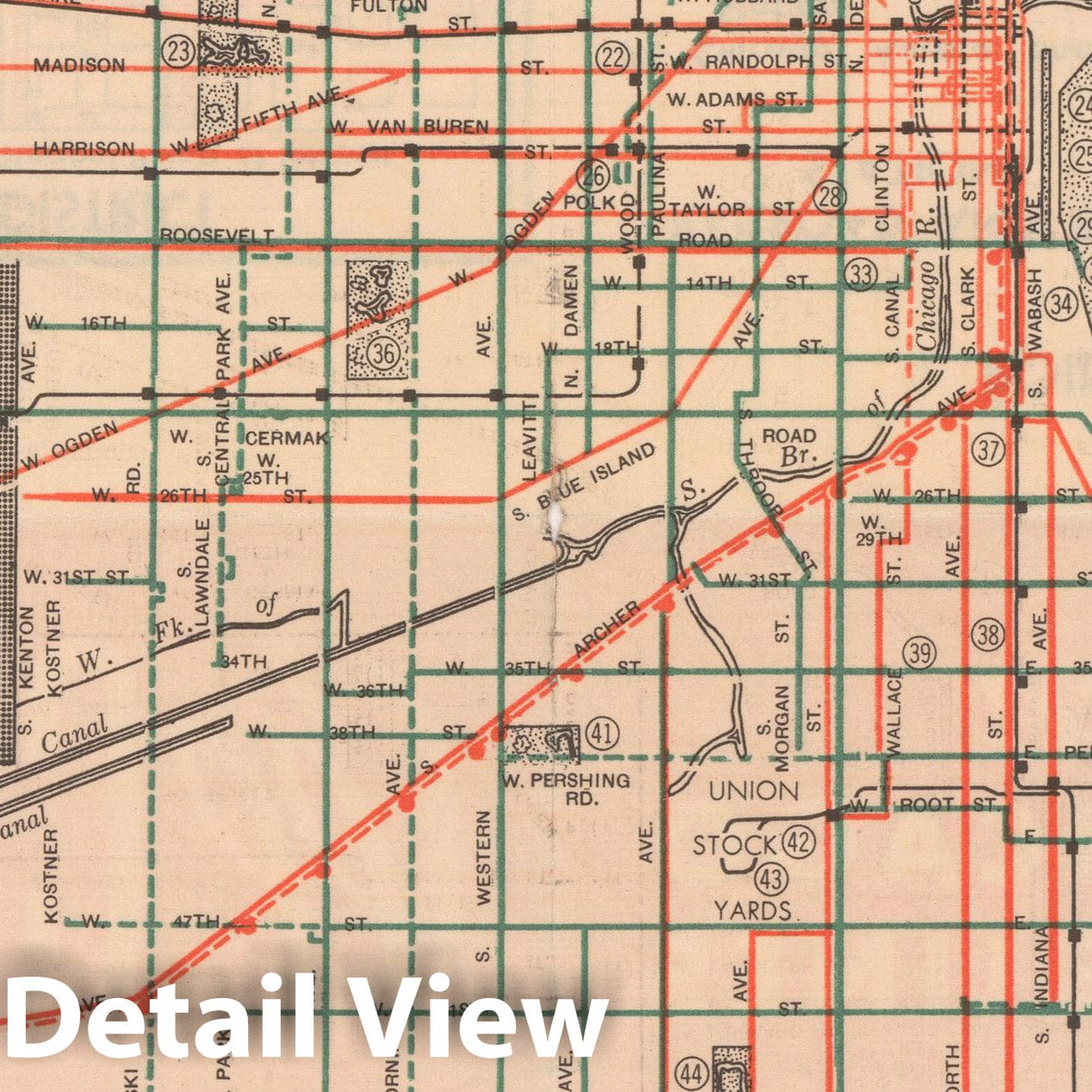 Historic Map : Chicago Transit Maps, Surface Lines 1947 Railroad Catography , Vintage Wall Art