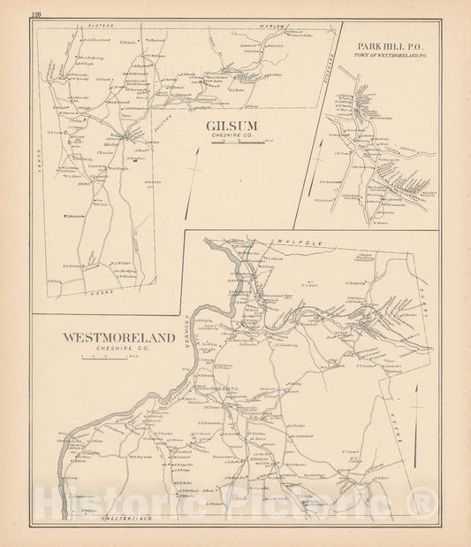 Historic Map : Gilsum & Westmoreland 1892 , Town and City Atlas State of New Hampshire , Vintage Wall Art