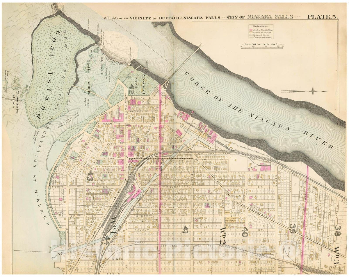 Historic Map : Atlas of Niagara Falls, North Tonawanda and Buffalo, NY, Niagara Falls 1893 Plate 005 , Vintage Wall Art
