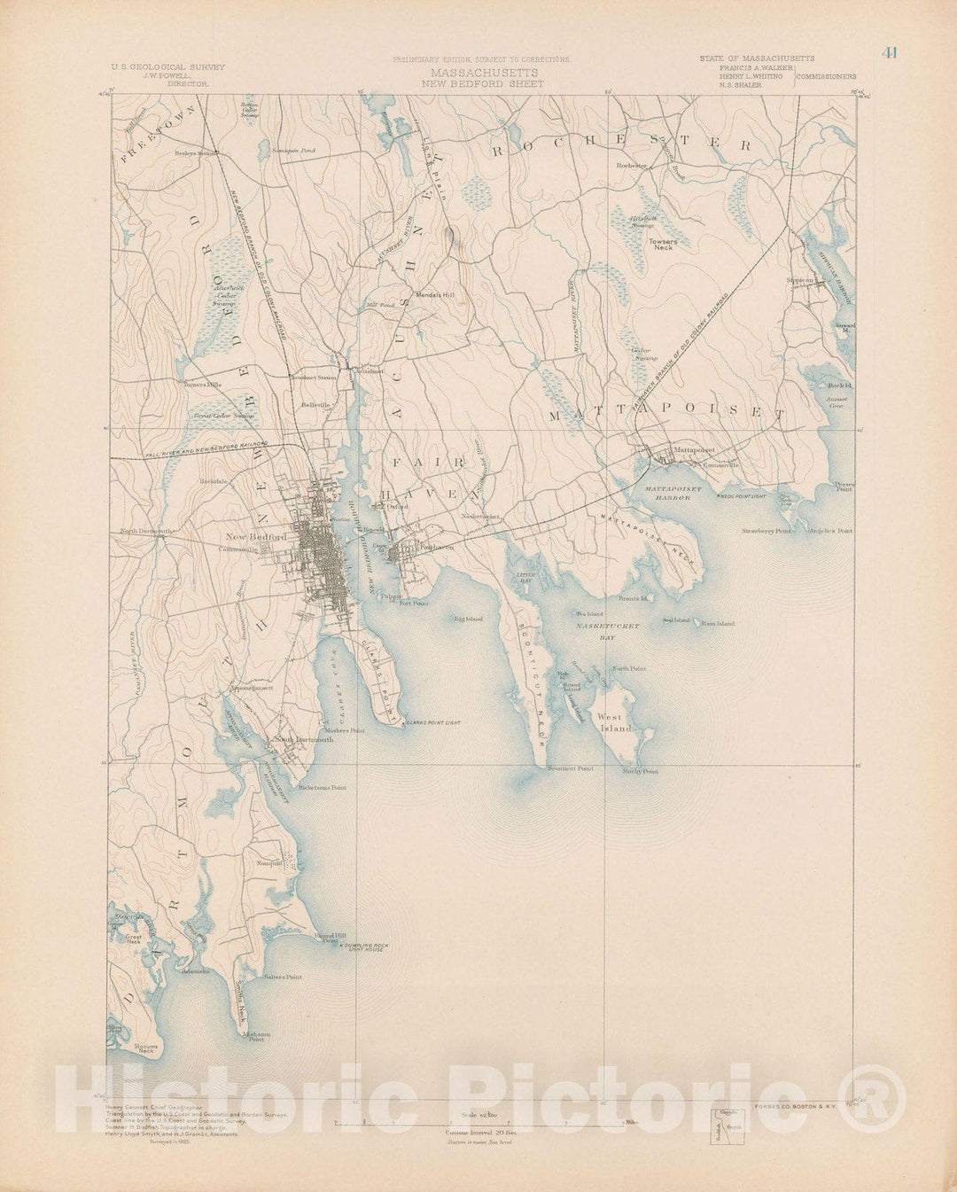 Historic Map : Dartmouth & Fairhaven & Mattapoisett & New Bedford 1890 Topographic Map , Vintage Wall Art