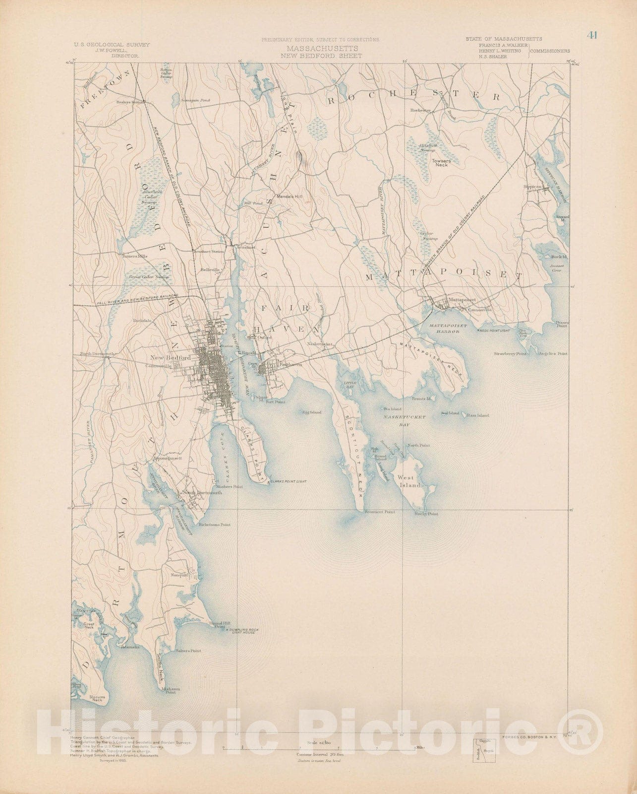 Historic Map : Dartmouth & Fairhaven & Mattapoisett & New Bedford 1890 Topographic Map , Vintage Wall Art