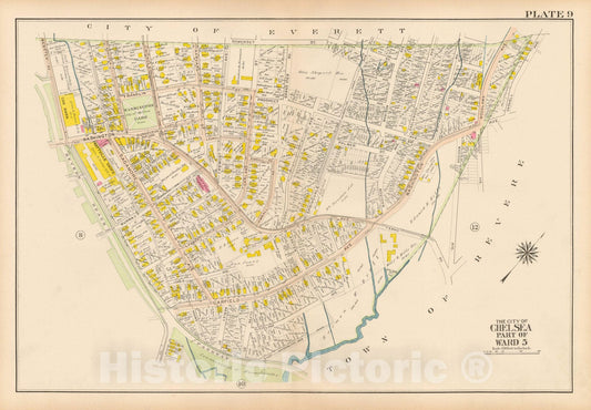 Historic Map : Atlas of Chelsea, Revere and Winthrop, Chelsea 1914 Plate 009 , Vintage Wall Art