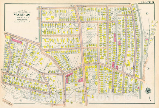 Historic Map : Atlas City of Boston, Vol. 5, Dorchester, 4th Ed., Dorchester 1904 Plate 005 , Vintage Wall Art