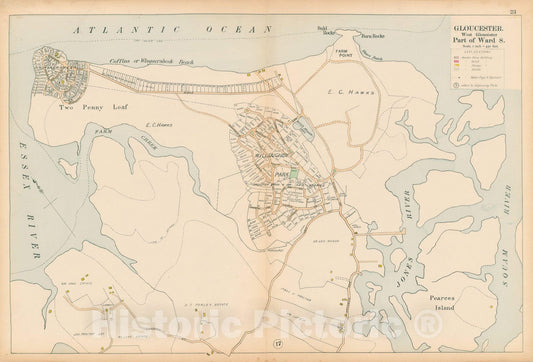 Historic Map : Atlas of Cape Ann, Gloucester, Rockport and Manchester, Gloucester 1899 Page 23 , Vintage Wall Art