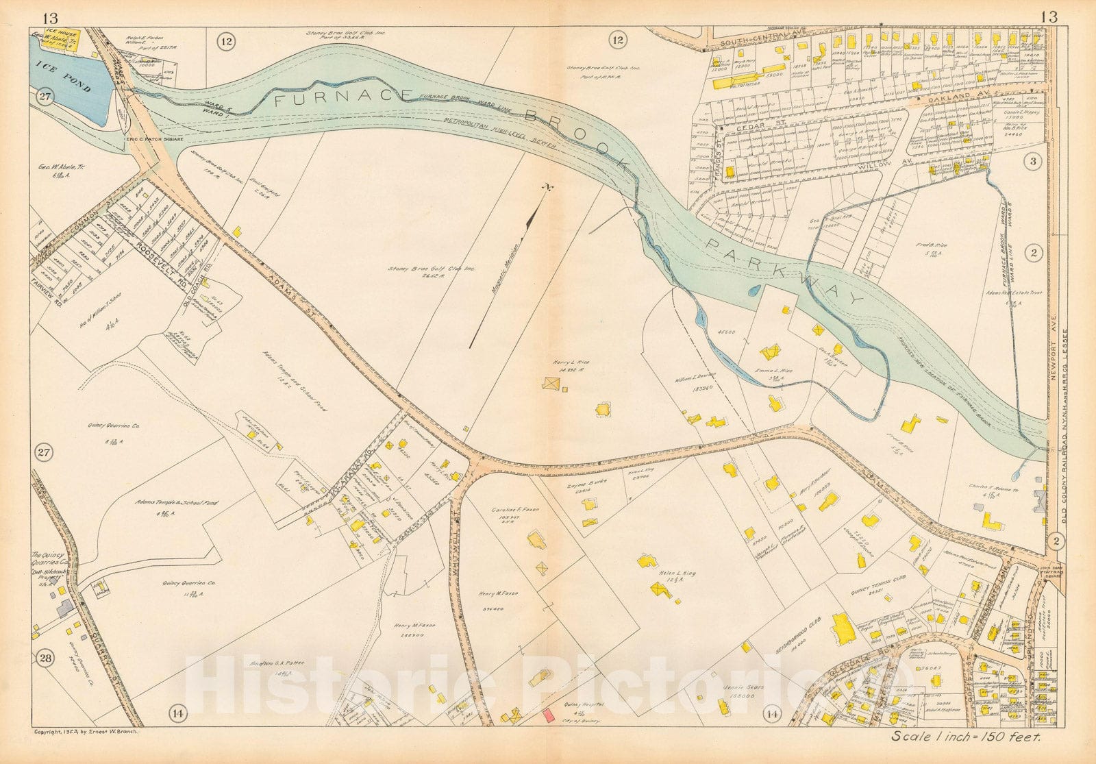 Historic Map : Atlas City of Quincy Norfolk County, Quincy 1923 Plate 013 , Vintage Wall Art