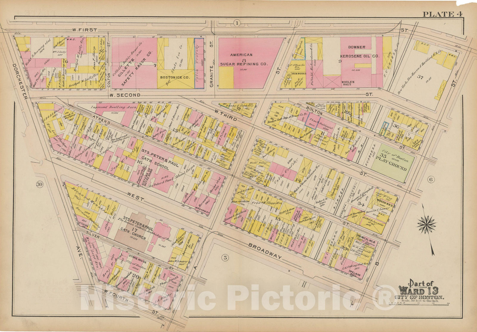 Historic Map : Atlas of South Boston, South Boston 1910 Plate 004 , Vintage Wall Art