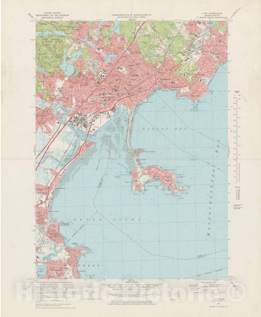 Historic Map : USGS 7.5 Minute Sheets and Quadrangles, Lynn & Nahant & Swampscott 1970 Topographic Map , Vintage Wall Art