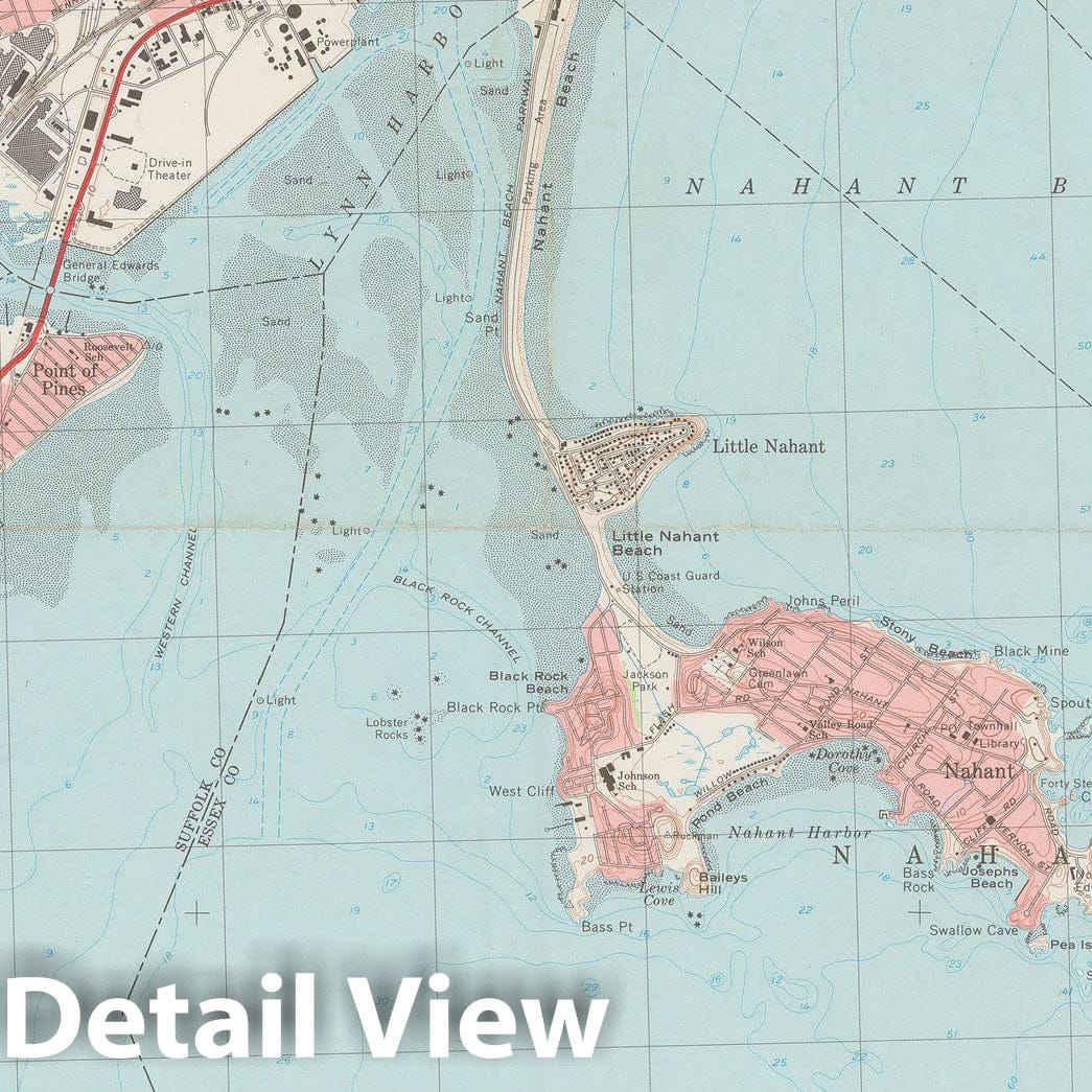 Historic Map : USGS 7.5 Minute Sheets and Quadrangles, Lynn & Nahant & Swampscott 1970 Topographic Map , Vintage Wall Art
