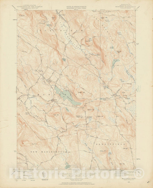 Historic Map : USGS 7.5 Minute Sheets and Quadrangles, Monterey & Sandisfield & Tyringham 1946 Topographic Map , Vintage Wall Art