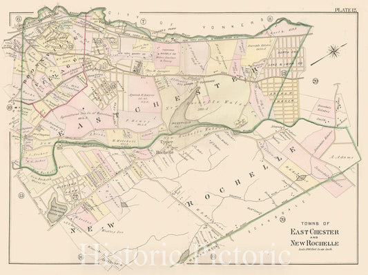 Historic Map : Atlas of Westchester County, Bronxville & Eastchester & New Rochelle 1901 Plate 012 , Vintage Wall Art