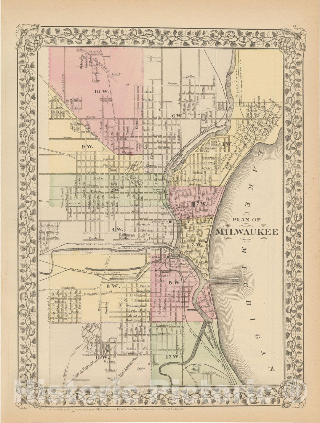 Historic Map : Milwaukee 1882 , Mitchell's New General Atlas , Vintage Wall Art