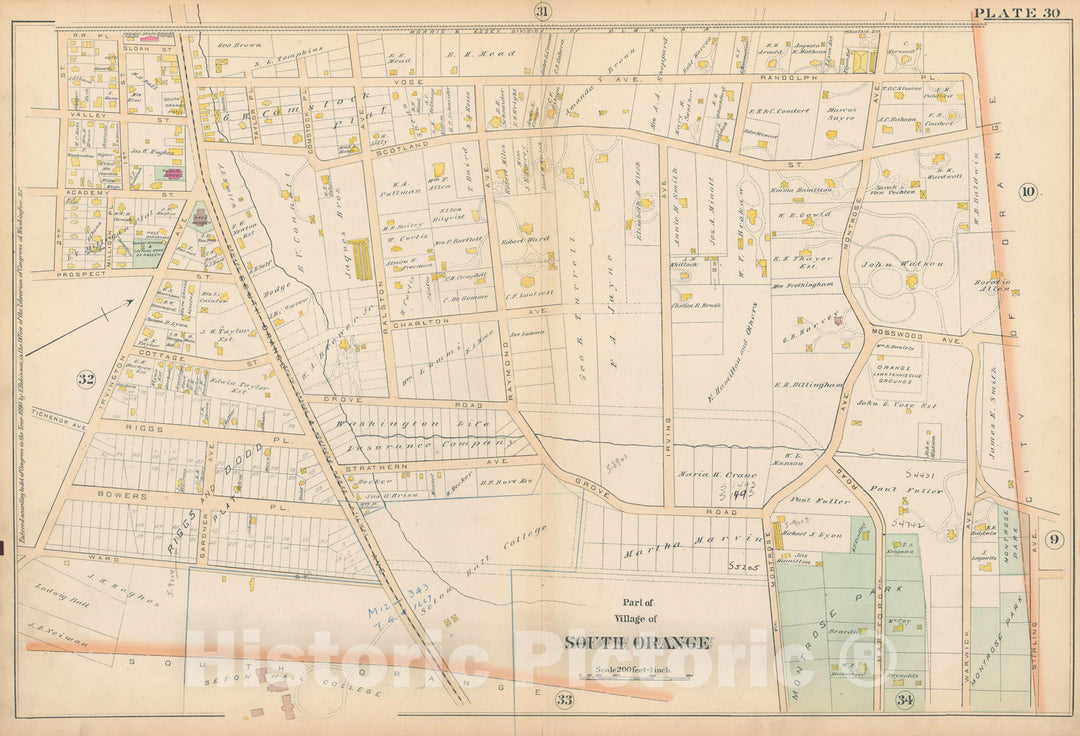 Historic Map : Atlas of Essex County, New Jersey, South Orange 1890 Plate 030 , Vintage Wall Art