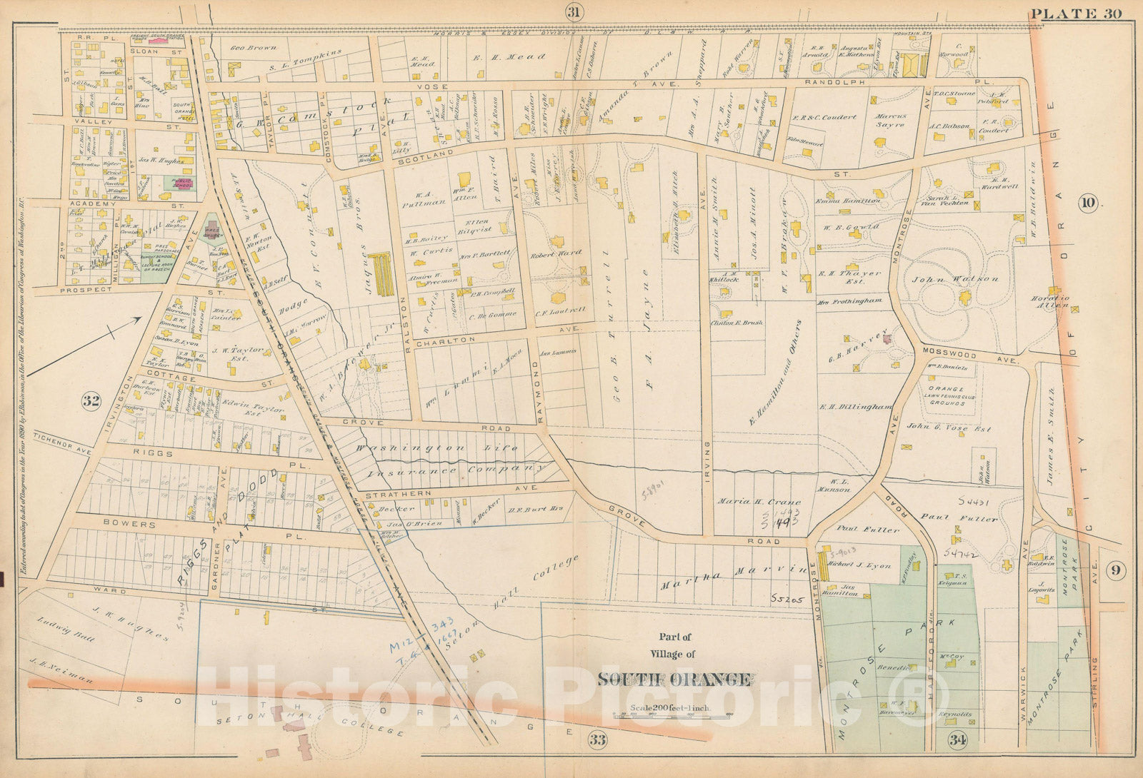 Historic Map : Atlas of Essex County, New Jersey, South Orange 1890 Plate 030 , Vintage Wall Art